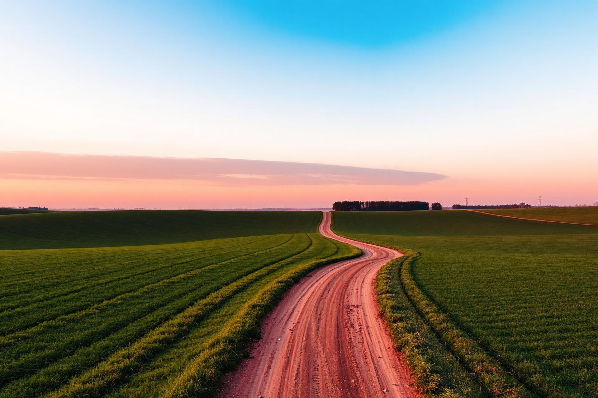 Open rural land at sunset